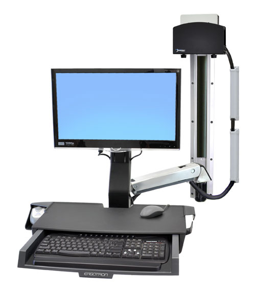 Ergotron Sit-Stand Combo System with Worksurface and Small CPU Holder