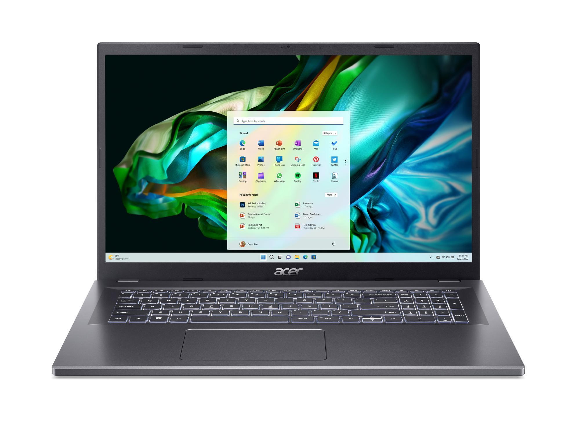 Acer Aspire 5 17 A517-58GM-77U9 Intel® Core™ i7 i7-1355U Ordinateur portable 43,9 cm (17.3") Full HD 32 Go DDR4-SDRAM 1 To SSD NVIDIA GeForce RTX 2050 Wi-Fi 6E (802.11ax) Windows 11 Pro Gris