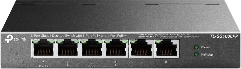 TP-Link TL-SG1006PP commutateur réseau Non-géré Gigabit Ethernet (10/100/1000) Connexion Ethernet, supportant l'alimentation via ce port (PoE) Gris