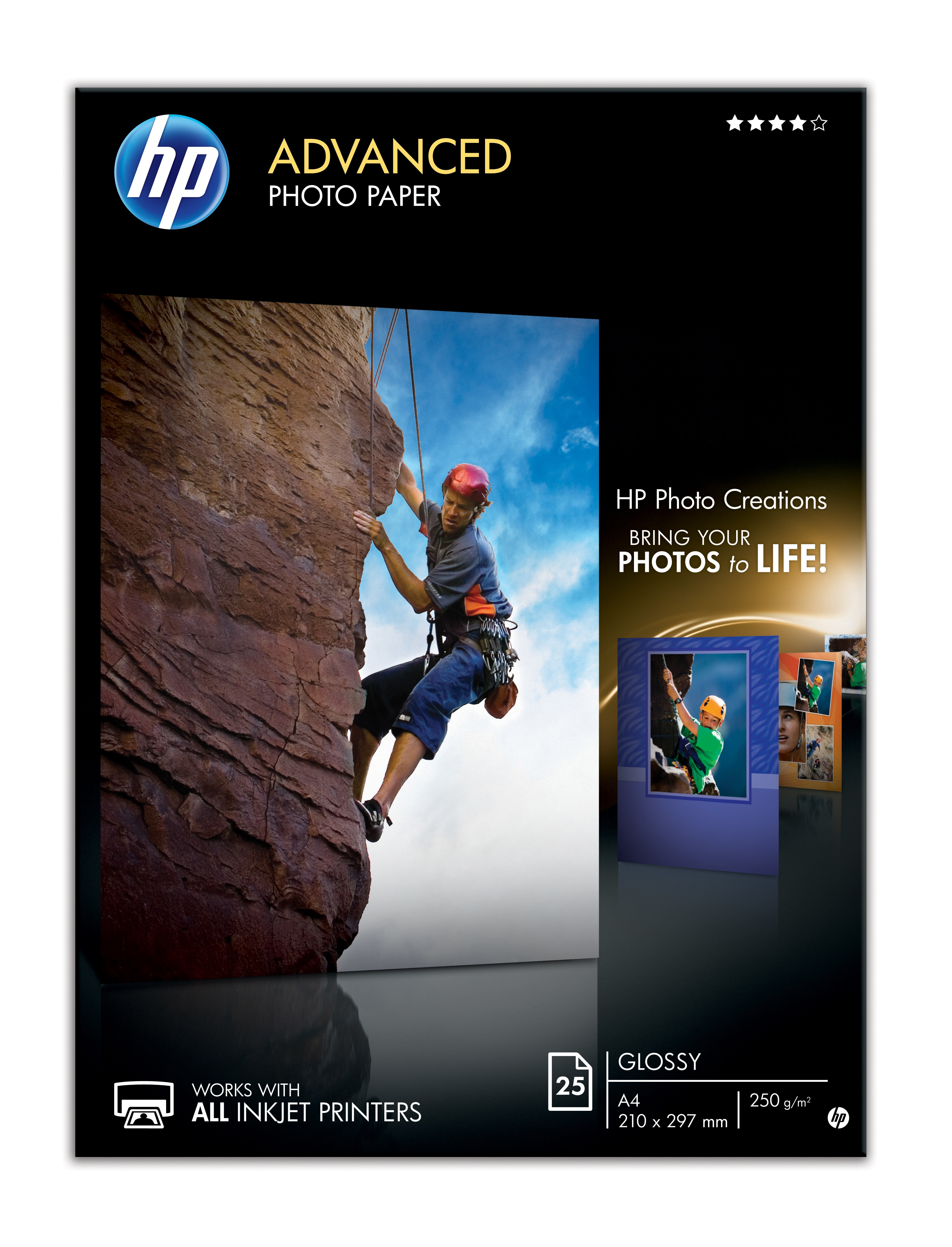 HP Q5456A papier photos A4 Noir, Bleu, Blanc Gloss
