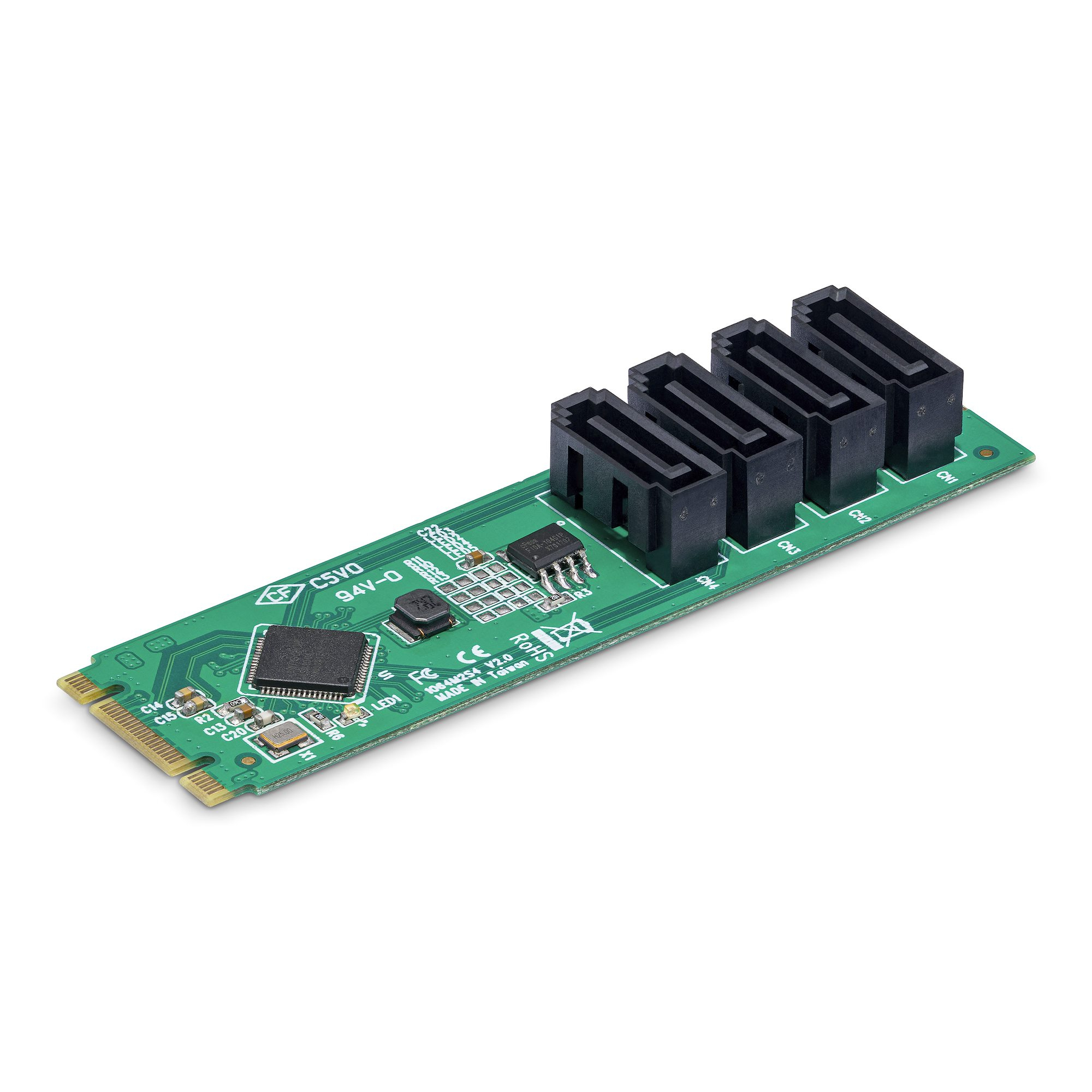 StarTech.com Carte Adaptateur M.2 vers SATA à 4 Ports, Carte Extension M.2 PCIe 3.0 vers HDD/SSD SATA, Chipset ASM1064, M.2 NVMe vers 4x HDD/SSD pour Windows/macOS/Linux