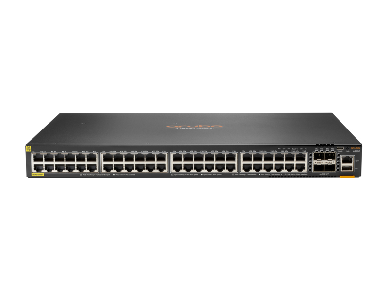 Aruba 6300F 48-port 1GbE Class 4 PoE & 4-port SFP56 Géré L3 Gigabit Ethernet (10/100/1000) Connexion Ethernet, supportant l'alimentation via ce port (PoE) 1U Gris