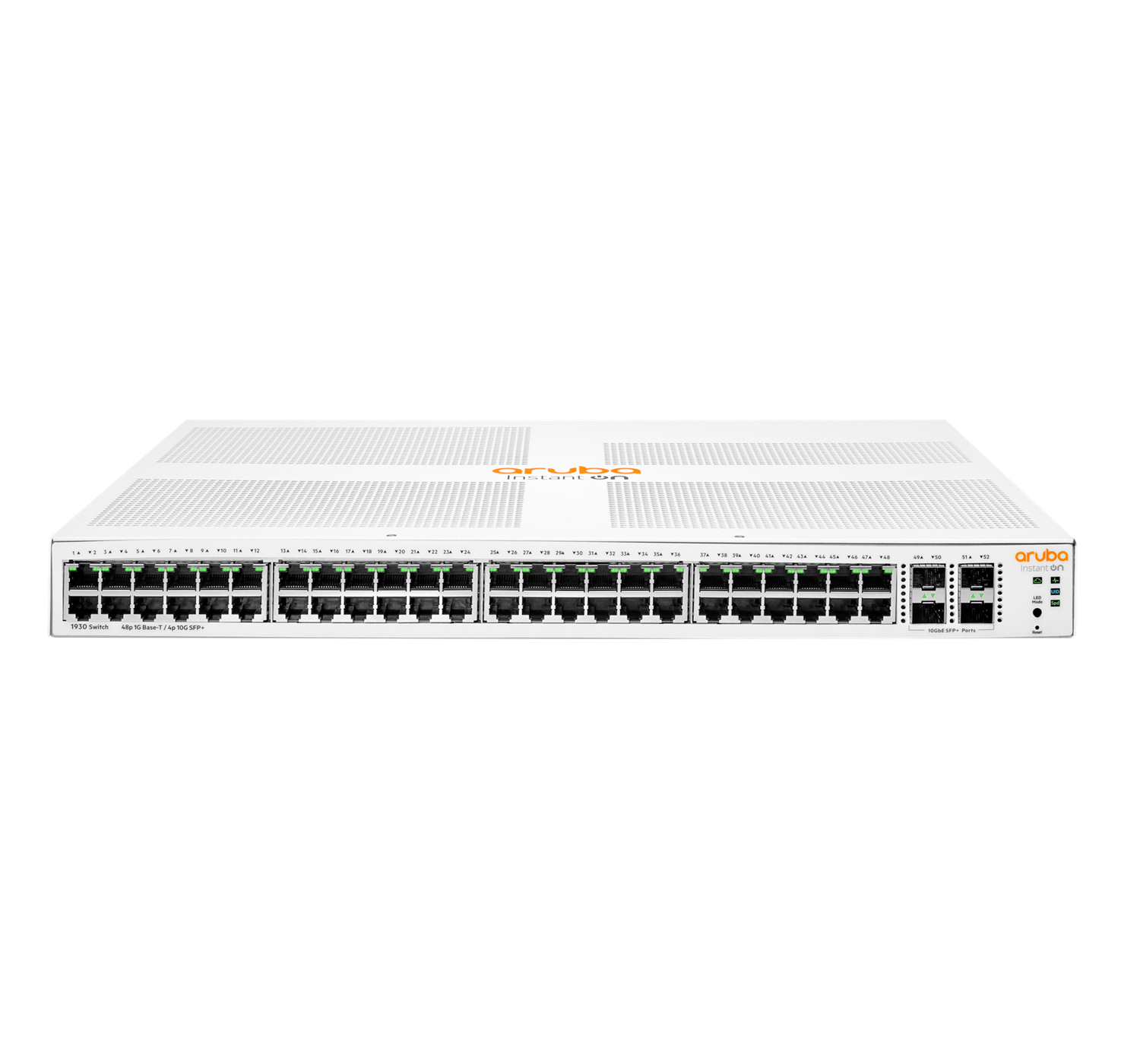 Aruba Instant On 1930 48G Class4 PoE 4SFP/SFP+ 370W Géré L2+ Gigabit Ethernet (10/100/1000) Connexion Ethernet, supportant l'alimentation via ce port (PoE) 1U Blanc