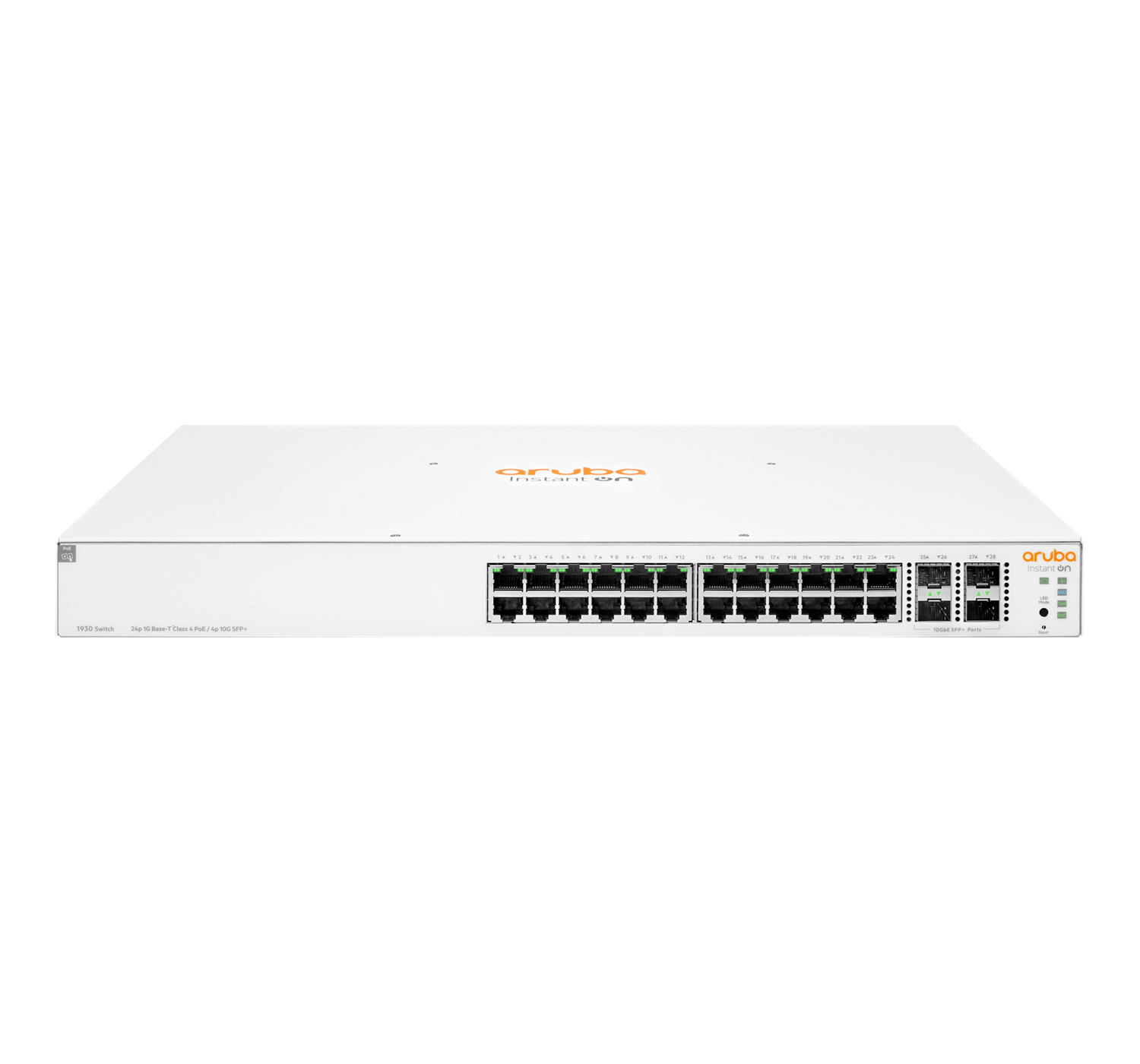 Aruba Instant On 1930 24G Class4 PoE 4SFP/SFP+ 370W Géré L2+ Gigabit Ethernet (10/100/1000) Connexion Ethernet, supportant l'alimentation via ce port (PoE) 1U Blanc