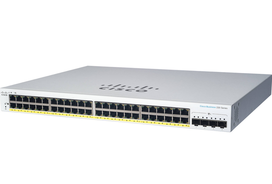 Cisco CBS220-24P-4X Géré L2 Gigabit Ethernet (10/100/1000) Connexion Ethernet, supportant l'alimentation via ce port (PoE) Blanc
