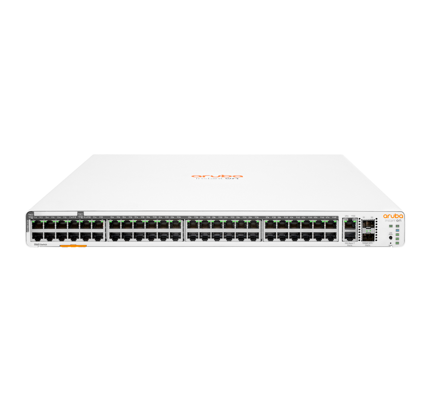 Aruba Instant On 1960 48G 40p Class4 8p Class6 PoE 2XGT 2SFP+ 600W Géré L2+ Gigabit Ethernet (10/100/1000) Connexion Ethernet, supportant l'alimentation via ce port (PoE) 1U Blanc