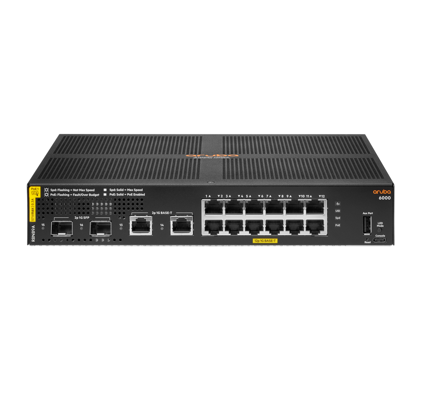 Aruba 6000 12G Class4 PoE 2G/2SFP 139W Géré L3 Gigabit Ethernet (10/100/1000) Connexion Ethernet, supportant l'alimentation via ce port (PoE) 1U