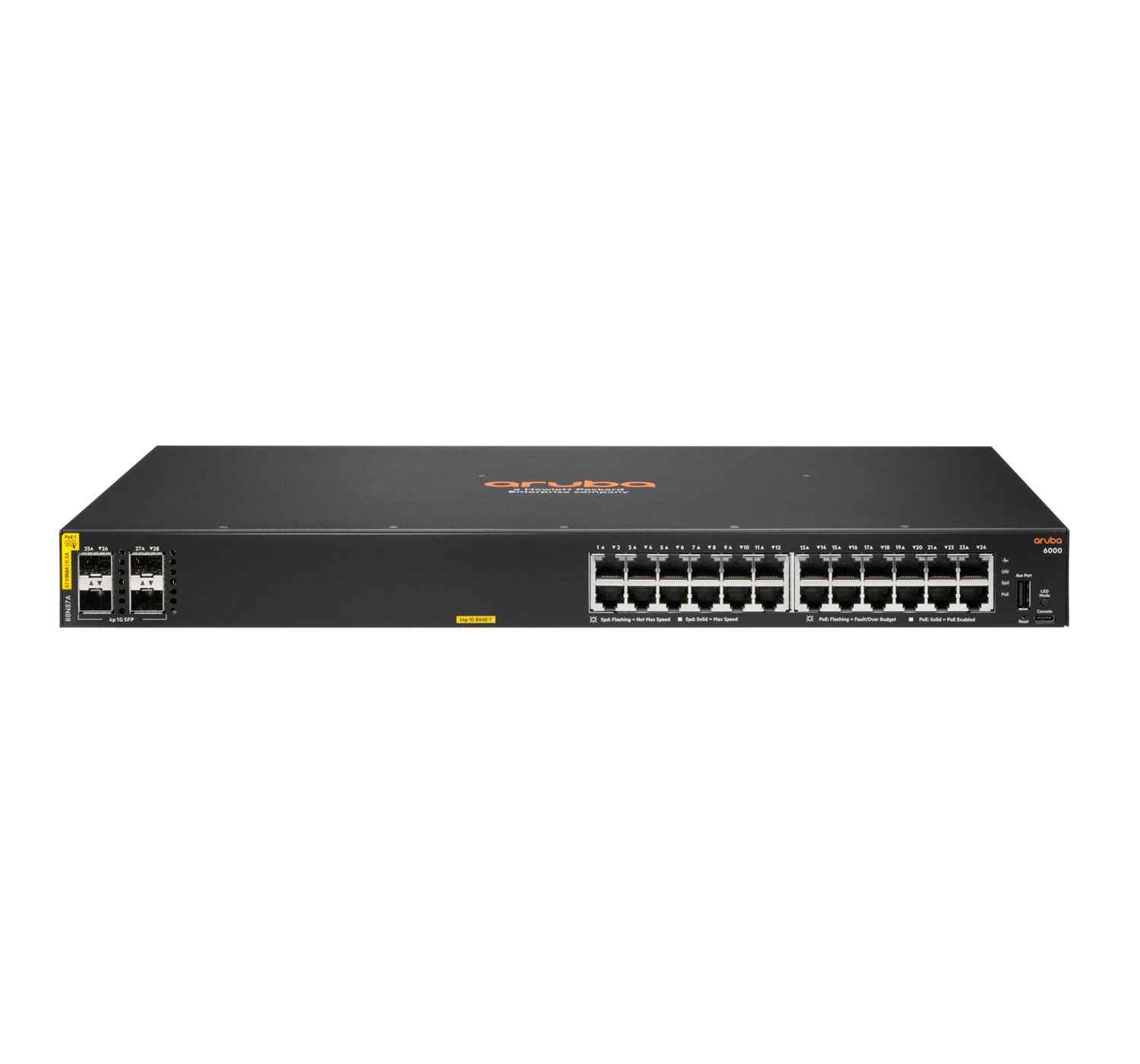 Aruba 6000 24G Class4 PoE 4SFP 370W Géré L3 Gigabit Ethernet (10/100/1000) Connexion Ethernet, supportant l'alimentation via ce port (PoE) 1U