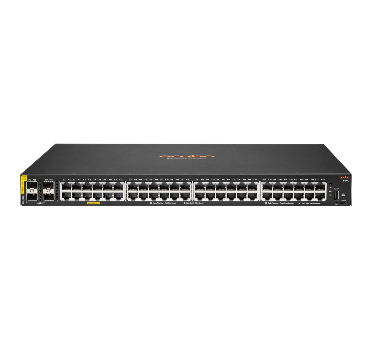 Aruba 6000 48G Class4 PoE 4SFP 370W Géré L3 Gigabit Ethernet (10/100/1000) Connexion Ethernet, supportant l'alimentation via ce port (PoE) 1U