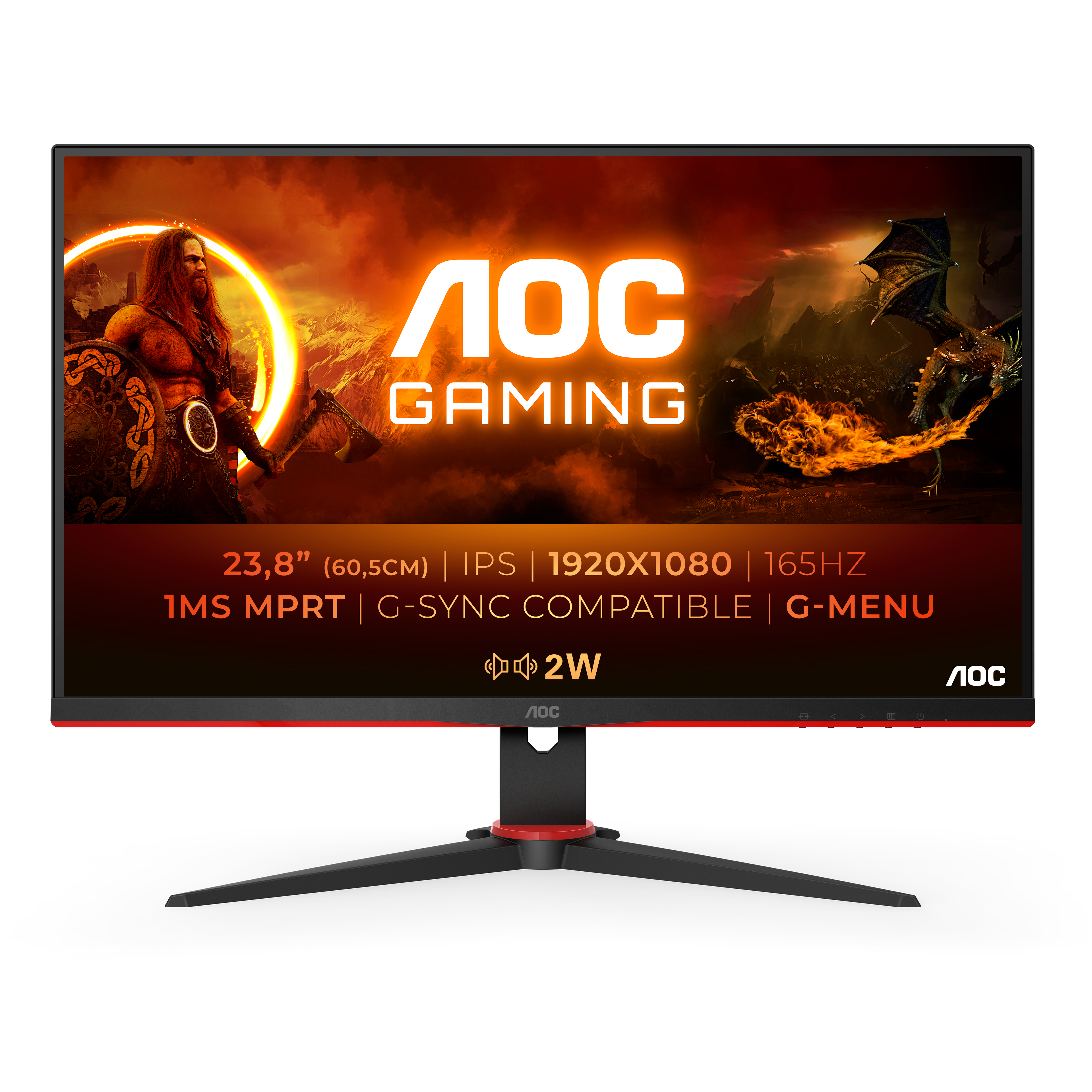 AOC G2 24G2SPAE/BK LED display 60,5 cm (23.8") 1920 x 1080 pixels Full HD Noir, Rouge