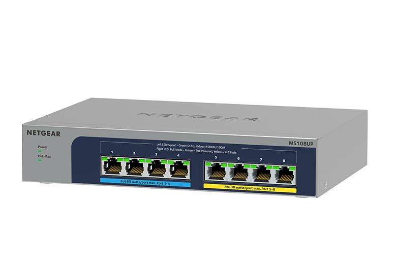 NETGEAR MS108UP Non-géré 2.5G Ethernet (100/1000/2500) Connexion Ethernet, supportant l'alimentation via ce port (PoE)