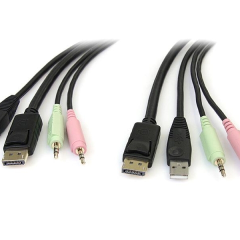 StarTech.com Cable de commutateur KVM DisplayPort USB 4-en-1 de 1,8 m avec audio et microphone