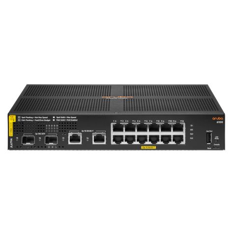 Aruba 6100 12G Class4 PoE 2G/2SFP+ 139W Géré L3 Gigabit Ethernet (10/100/1000) Connexion Ethernet, supportant l'alimentation via ce port (PoE) 1U Noir